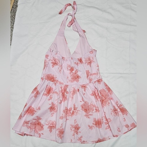 NWT Wild Fable Mini Skater Halter Dress Women's Medium Pink Floral Cotton - Picture 10 of 11